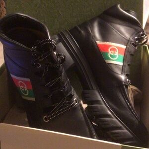 Gucci Black Lace-Up Boots with Logo Patch